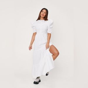 NWT Linen Look Puff Sleeve Tiered Maxi Dress Size 0